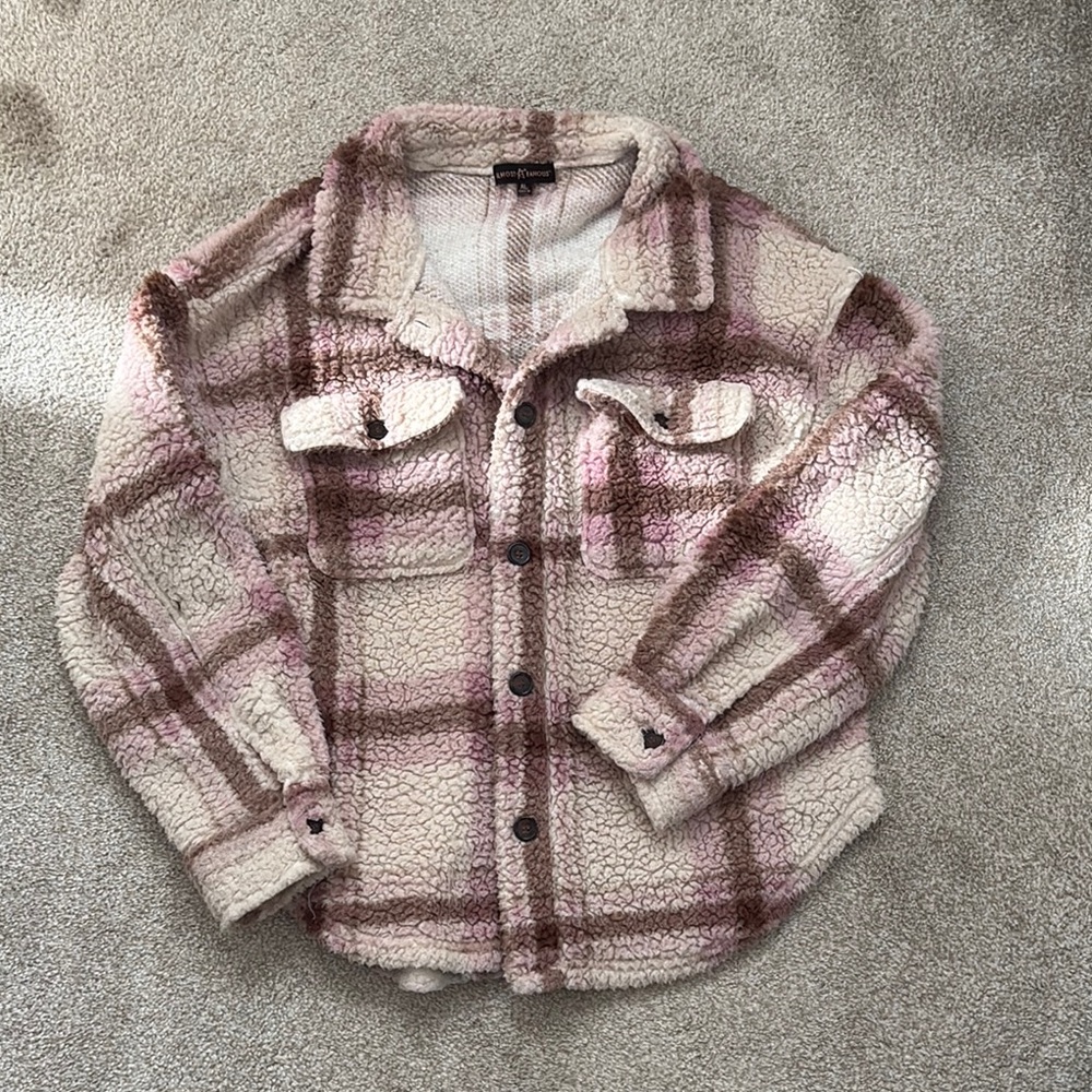 Plaid Sherpa Jacket - Pink and Brown